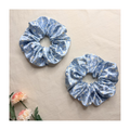 Blue Floral Large Satin Scrunchies