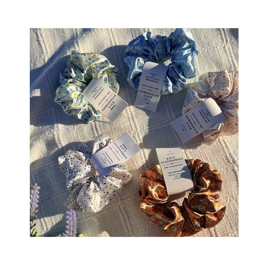5PCK ASSORTED LARGE SATIN SCRUNCHIES