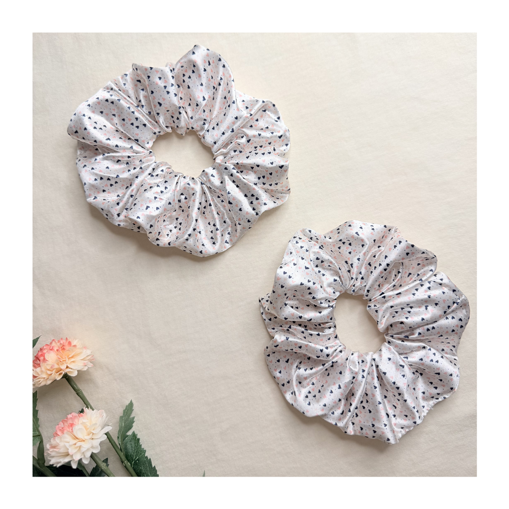 Blue Hearts Satin Scrunchies