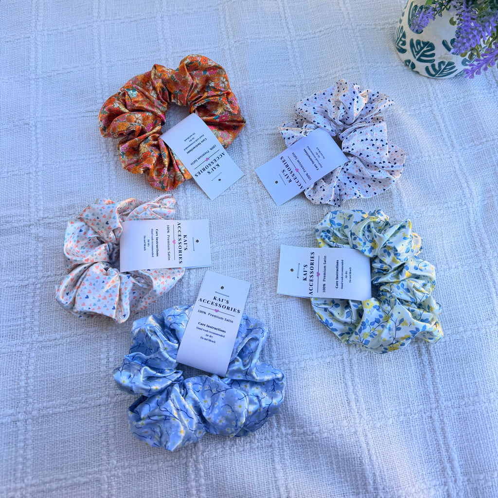 Bluebell Bloom Satin Scrunchies